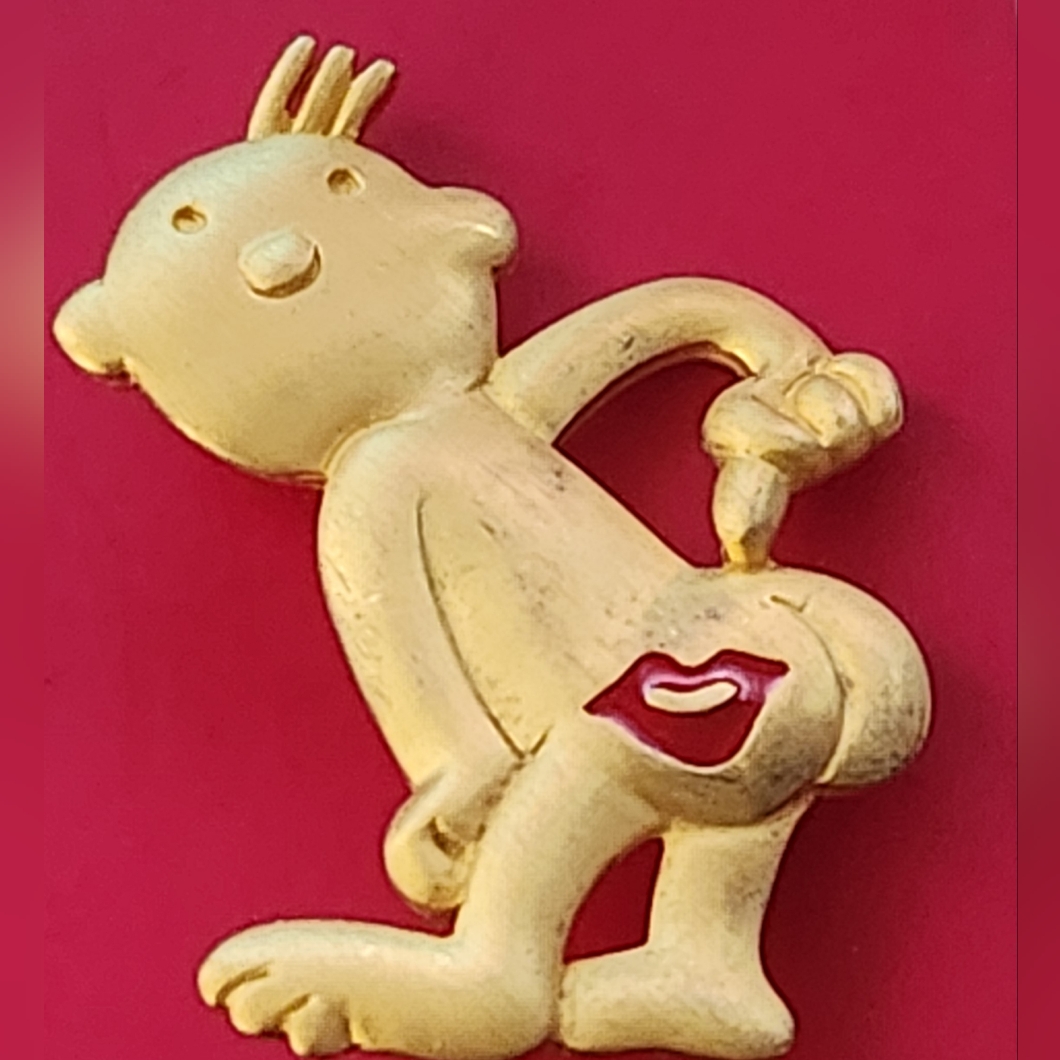 J. Gold Cartoon Brooch Kiss My Butt Figure